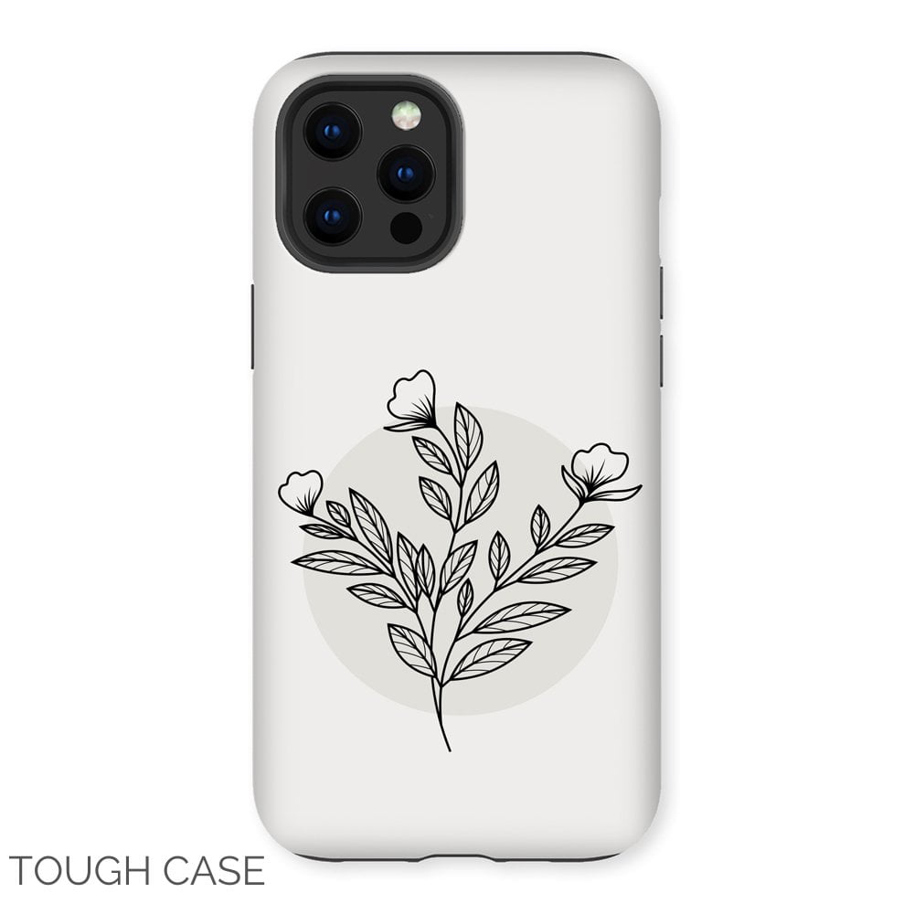 Grey Floral Line Art iPhone Tough Case